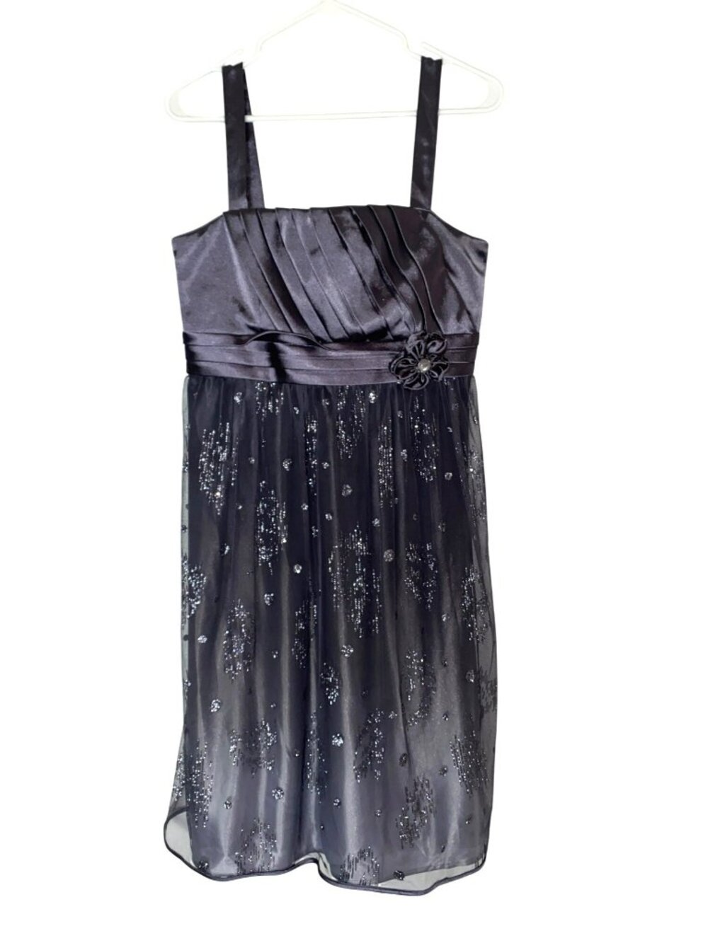 Dressbarn Collection Purple Satin & Mesh Party Dress With Floral Detail Size 8